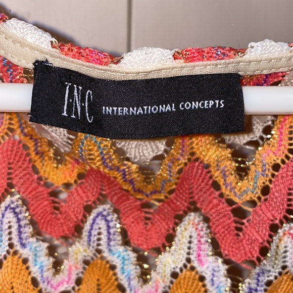 INC International Concepts Large Orange Pink White Zig Zag Cinch Waist Dress - Picture 2 of 12